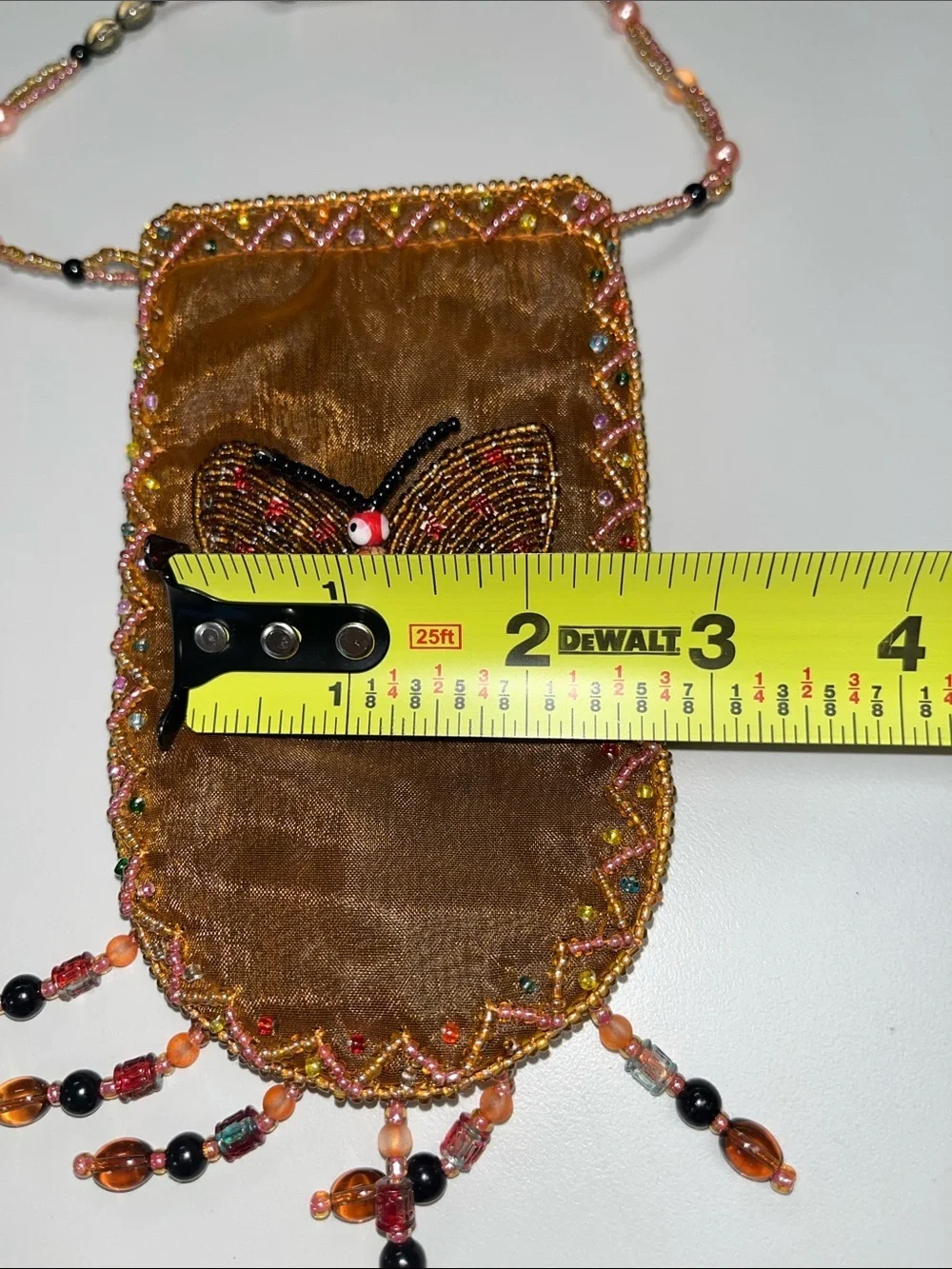 Source Unknown Brown Beaded Fringe Phone Case Charm w/ butterfly